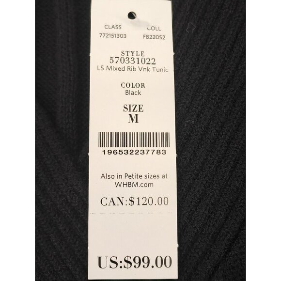 WHBM Women's  LS Mixed Rib Vnk Tunic Black Knit Size M - Picture 4 of 10
